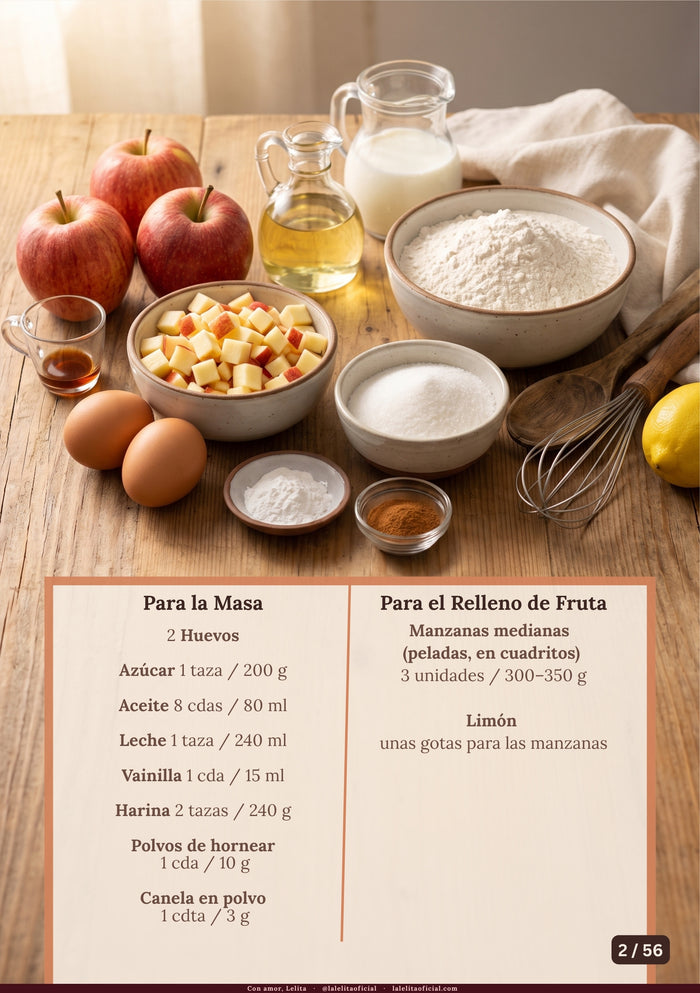 Los ingredientes en tazas y en gramos, sin cosas raras
